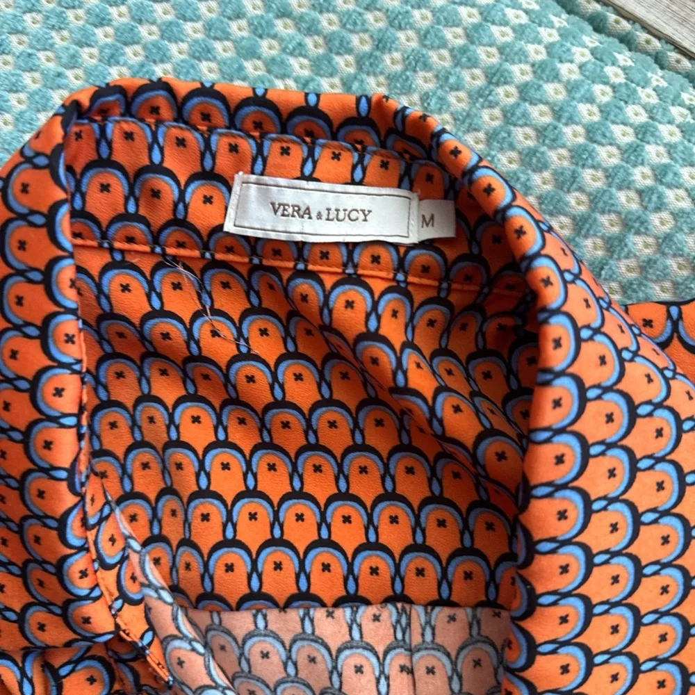 Womens Orange Geometric Button-Down Shirt - Picture 4 of 4